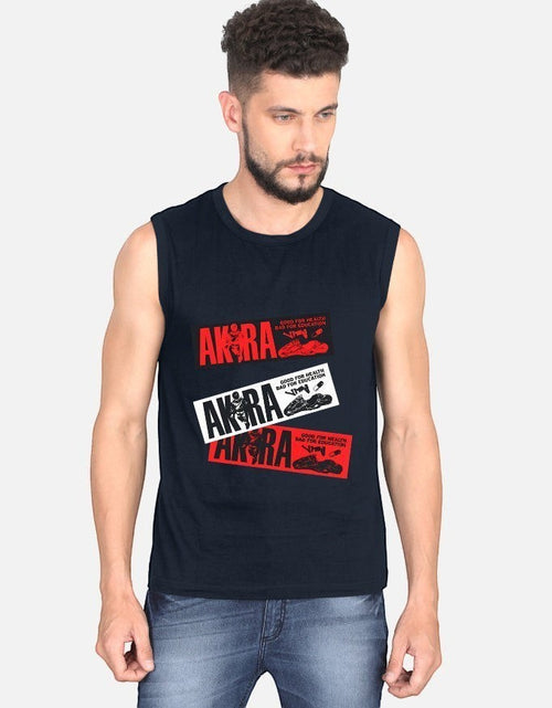 No Cap Co AKIRA sleeveless t-shirt in navy blue, 100% cotton with graphic print.