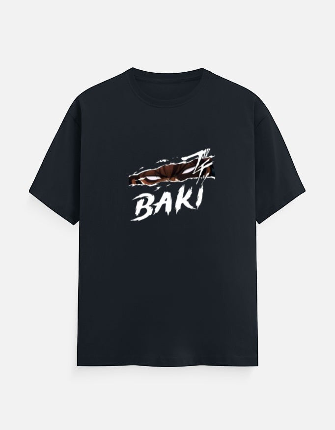 No Cap Co BAKI black 100% cotton unisex t-shirt with ripped graphic design.