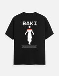 No Cap Co BAKI V2 Classic Crew T-Shirt in black 100% cotton with graphic print of a muscular figure and text.
