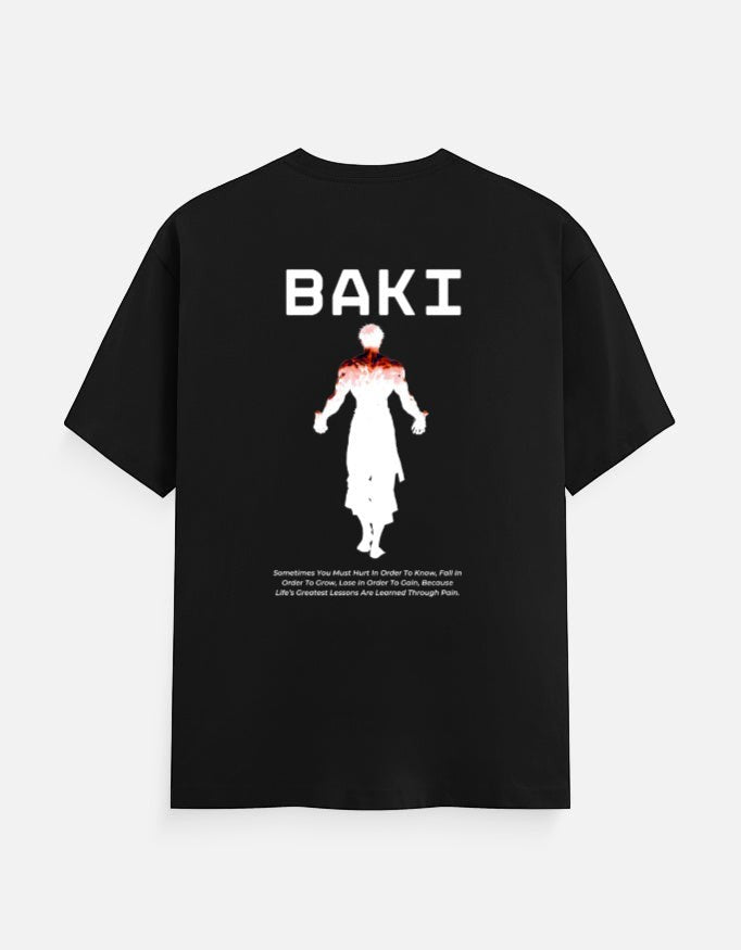 No Cap Co BAKI V2 Classic Crew T-Shirt in black 100% cotton with graphic print of a muscular figure and text.