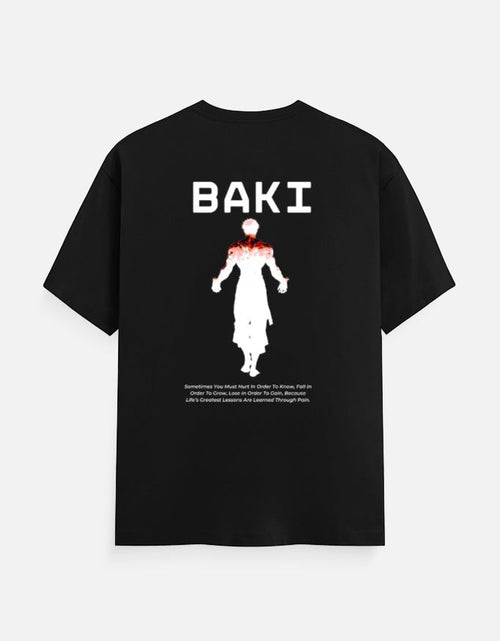 No Cap Co BAKI V2 Classic Crew T-Shirt in black 100% cotton with graphic print of a muscular figure and text.