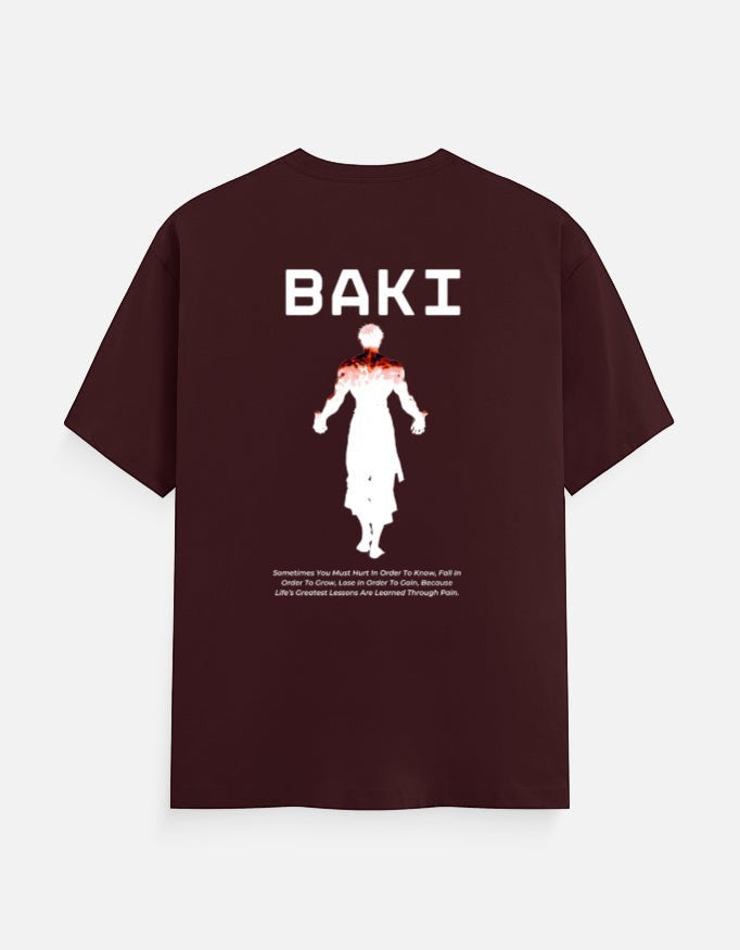 No Cap Co BAKI V2 Classic Crew T-Shirt in maroon, 100% cotton with graphic print and text.