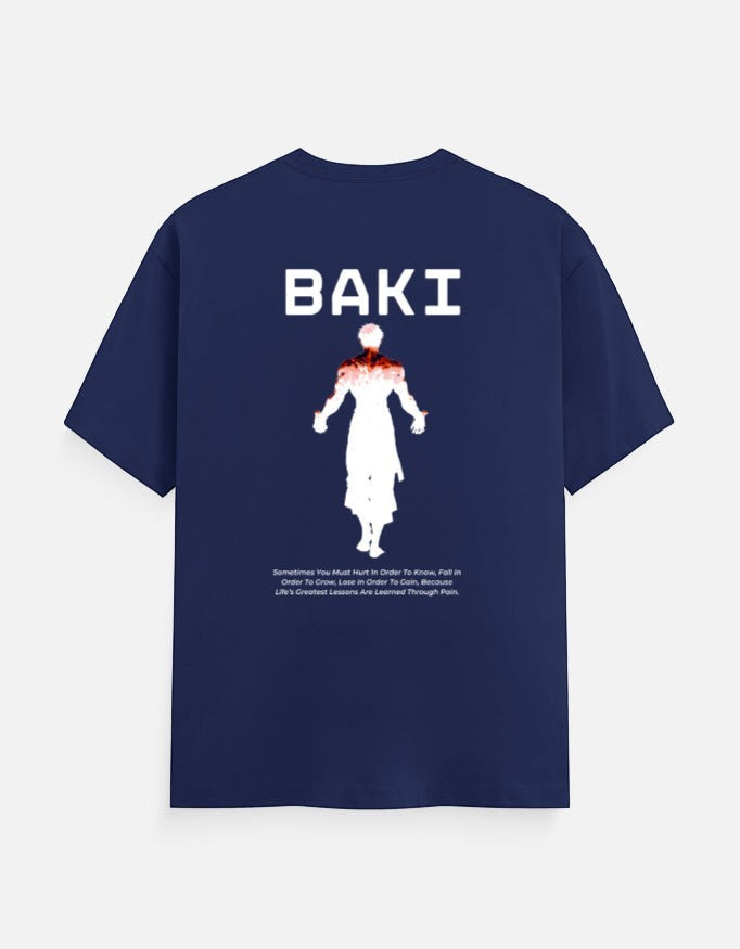 No Cap Co BAKI V2 Classic Crew T-Shirt in navy blue 100% cotton with graphic print and text.