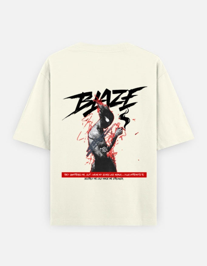 No Cap Co BALZE V2 oversized cream 100% cotton t-shirt with graphic print of a figure and text.