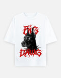 No Cap Co BIG DAWG V2 oversized white 100% cotton t-shirt with a black Doberman graphic and red distressed text.