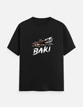 No Cap Co black 100% cotton unisex t-shirt with a ripped graphic design and the word BAKI in white.