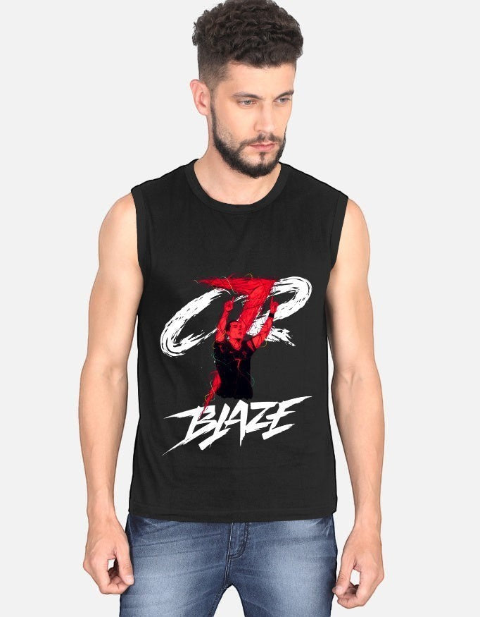 No Cap Co black 100% cotton sleeveless t-shirt with 'Blaze' graphic print and regular fit.
