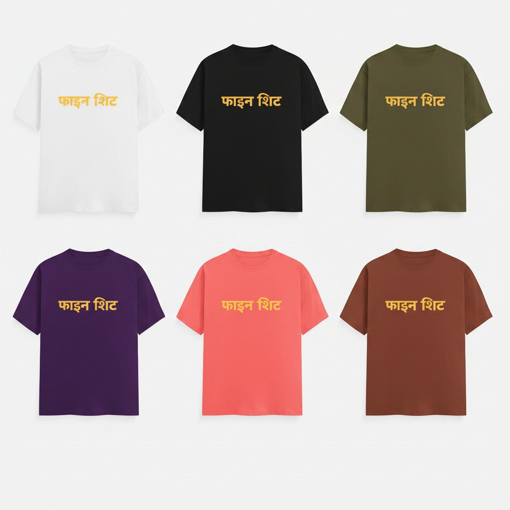No Cap Co brown 100% cotton unisex t-shirt with yellow cultural script text reading "FINE SHYT"