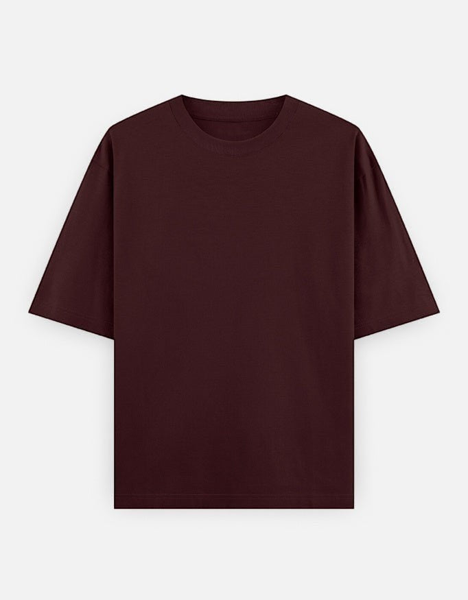 No Cap Co burgundy 100% cotton oversized t-shirt with dropped sleeves and a heavyweight 240 GSM drape.