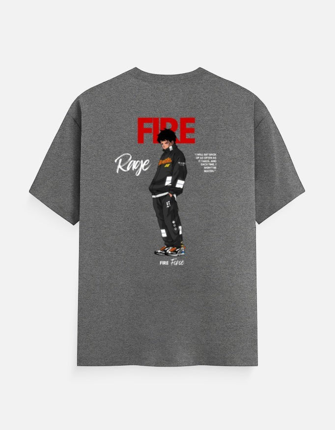 No Cap Co FIRE Classic Crew T-Shirt in dark grey 100% cotton with graphic print of anime character and text.