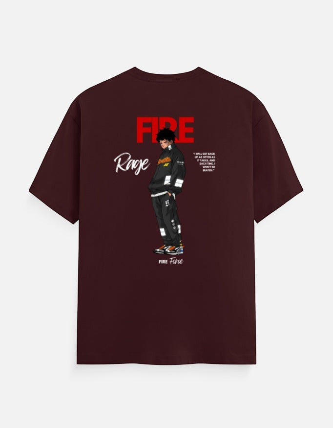 No Cap Co FIRE Classic Crew T-Shirt in maroon 100% cotton with graphic print of anime character and text.