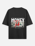 No Cap Co black 100% cotton oversized t-shirt with "MONEY" graphic and a one dollar bill.