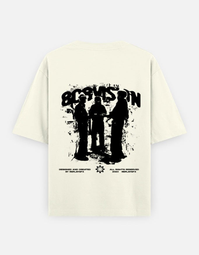 No Cap Co 8C8 Oversized Classic T-Shirt in cream, 100% cotton with graphic print on back.