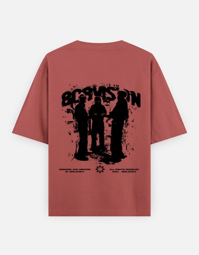 No Cap Co 8C8 oversized classic t-shirt in rust red, made of 100% cotton with a graphic print on the back.