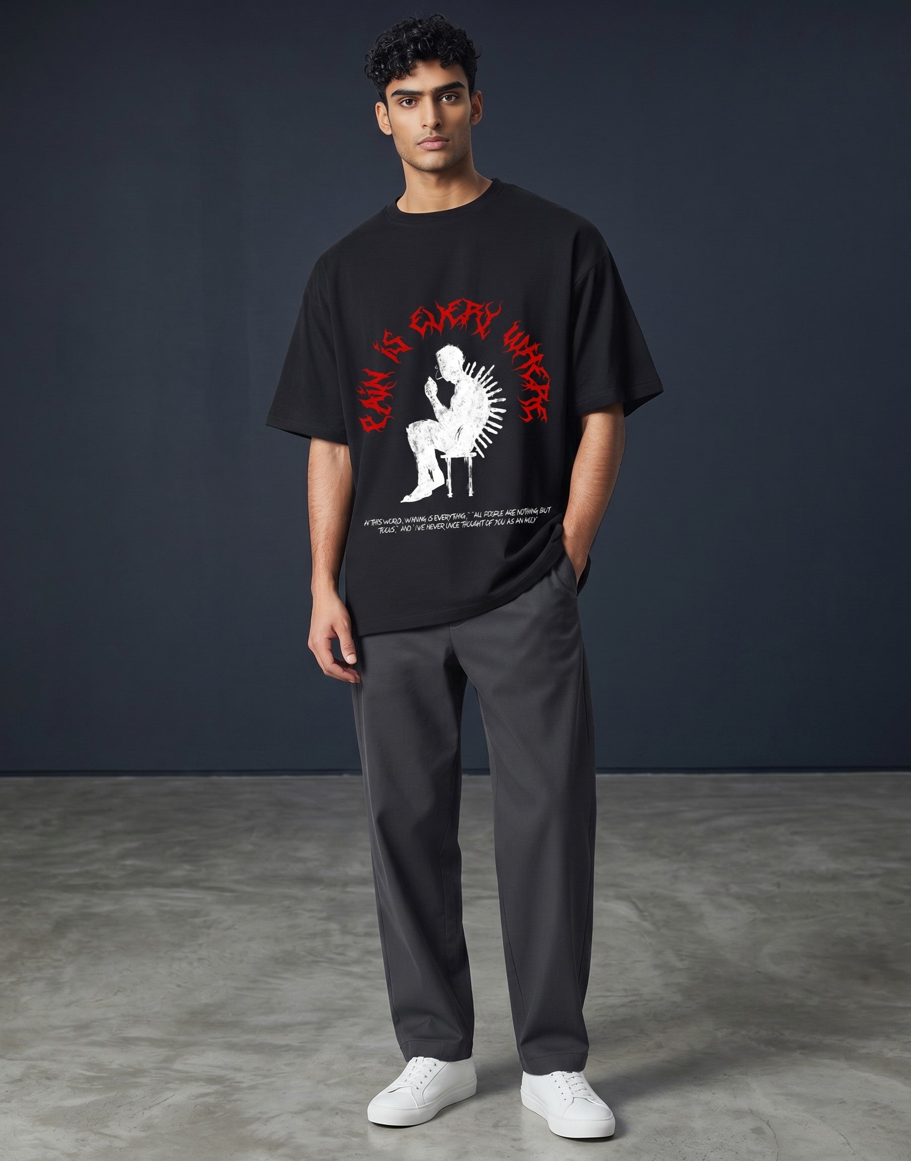 No Cap Co black 100% cotton oversized t-shirt with graphic print and text.