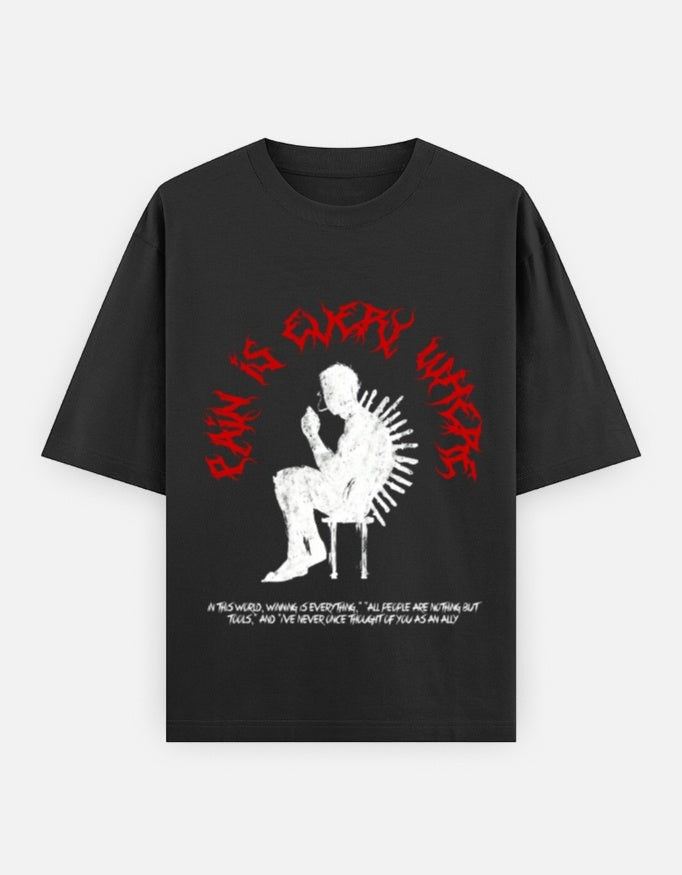 No Cap Co black 100% cotton oversized t-shirt with graphic print and text.