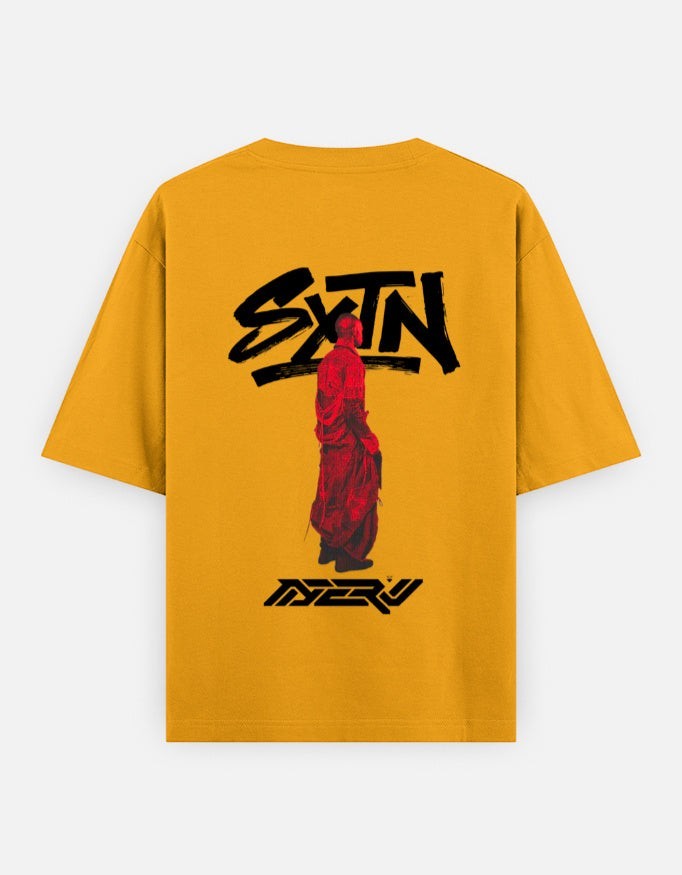 No Cap Co SXTN oversized t-shirt in mustard yellow, 100% cotton with graphic print on back.