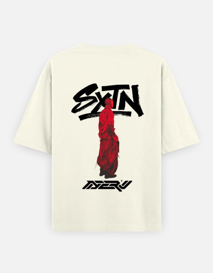 No Cap Co SXTN oversized t-shirt in cream, 100% cotton with graphic print on back.