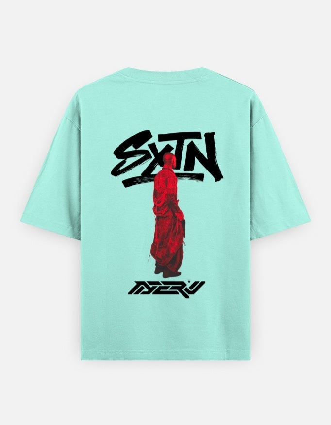 No Cap Co SXTN oversized t-shirt in mint green, 100% cotton with graphic print on back.
