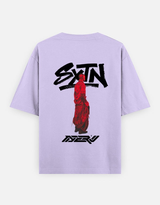 No Cap Co SXTN oversized t-shirt in light purple, 100% cotton with graphic print on back.