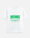 No Cap Co white 100% cotton crew neck t-shirt with green "Without Doubt" graphic print.