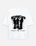 No Cap Co white 100% cotton oversized t-shirt with graphic print on back.