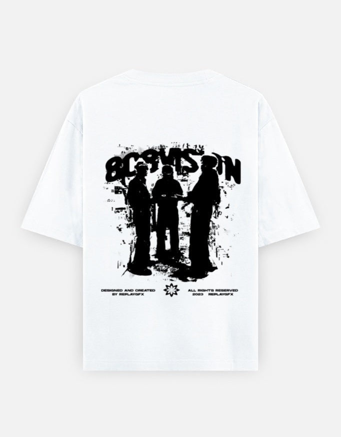No Cap Co white 100% cotton oversized t-shirt with graphic print on back.